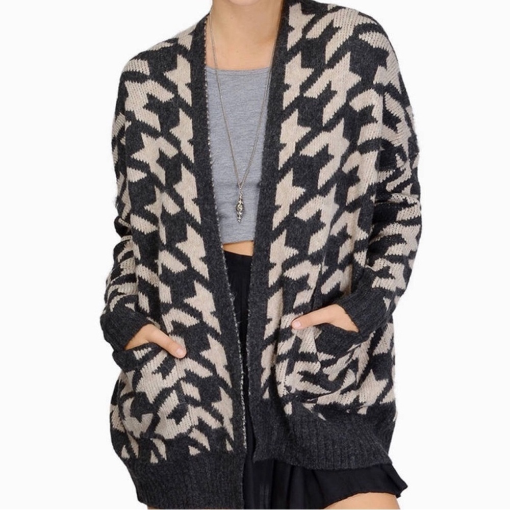 Dance & Marvel Open Front Houndstooth Cardigan
